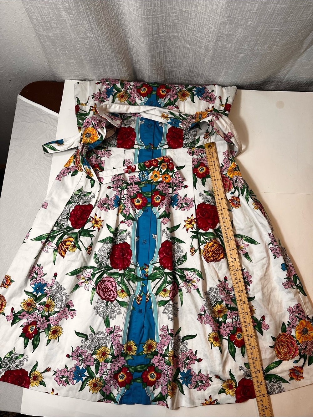 Talbots White Floral Midi Dress with Blue Placket - Picture 5 of 9